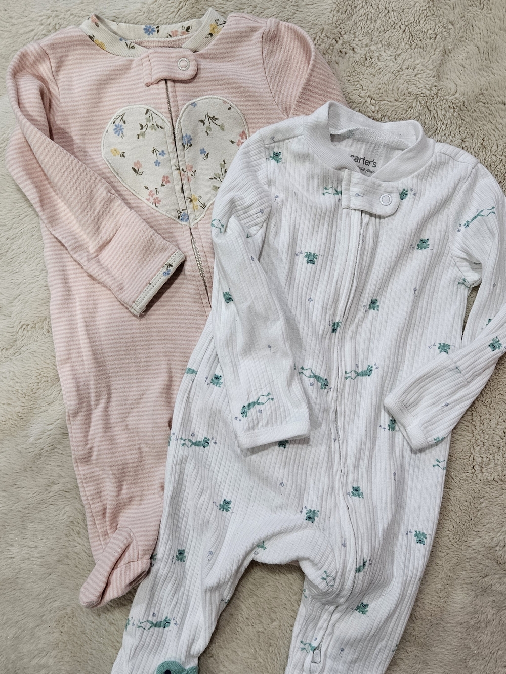 Carter's Pink & White Floral Cotton Baby One-Piece Sleepers (2 Pack)